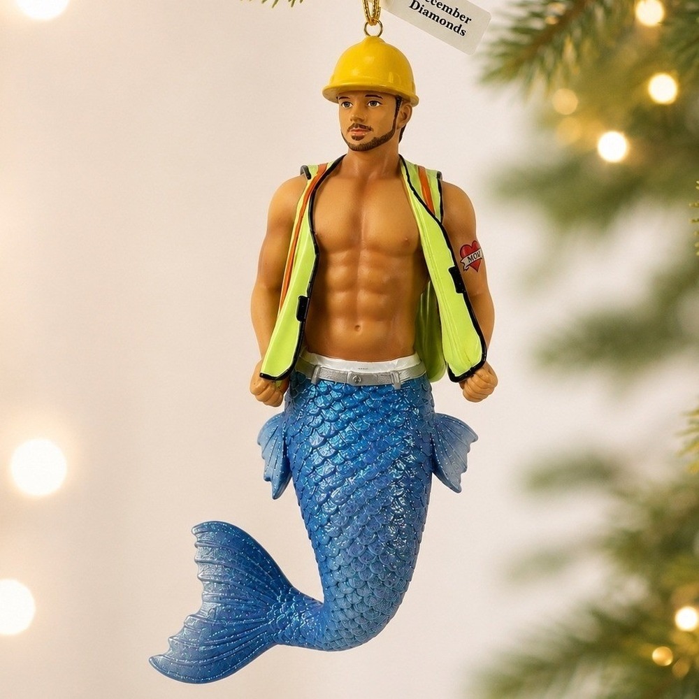 December Diamonds Hard Hat Merman Ornament 2017 Construction Worker Mermaid Box